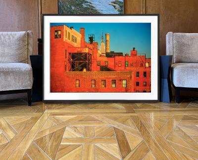 Mitchell Funk Red Brick Factory Long Island City with Empire State Building in Manhattan