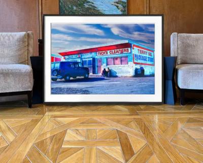 Mitchell Funk Retro Urban Street Photograph A Conversation in Blues and Reds
