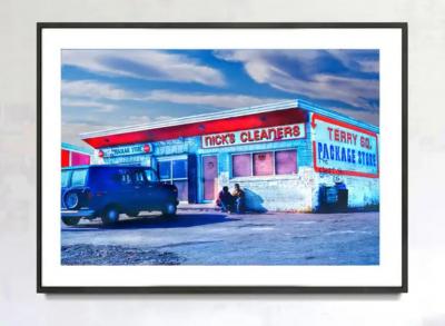 Mitchell Funk Retro Urban Street Photograph A Conversation in Blues and Reds
