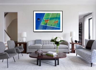 Mitchell Funk Running Dogs in New York City Early Morning Light adorned in Blues and Greens