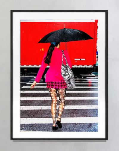 Mitchell Funk Street Fashionista in Pink Ensemble on New York City Rainy Day