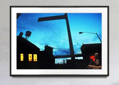 Mitchell Funk Surreal Brooklyn Bridge with Blue Sky Golden Windows and Red Kite