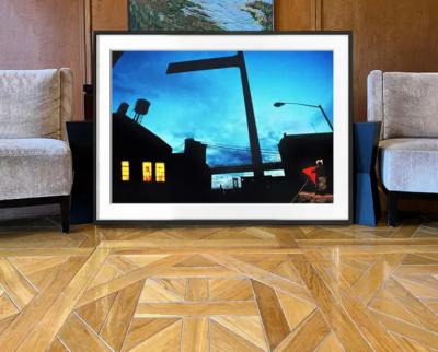 Mitchell Funk Surreal Brooklyn Bridge with Blue Sky Golden Windows and Red Kite