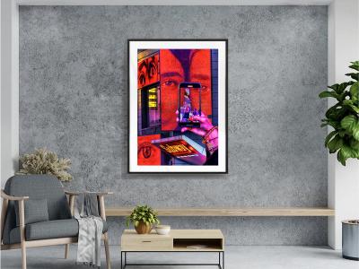 Mitchell Funk Times Square Cell Phone in Neon Reds Street Photography