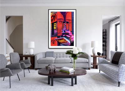 Mitchell Funk Times Square Cell Phone in Neon Reds Street Photography