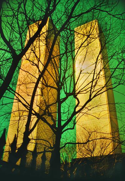 Mitchell Funk Twin Towers World Trade Center with Green Filter