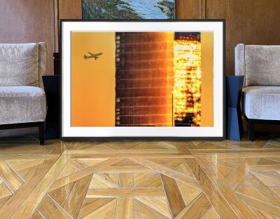 Mitchell Funk Urban Landscape Golden Sky with Melting and Dissolving Glass Skyscraper
