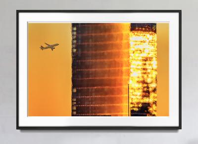 Mitchell Funk Urban Landscape Golden Sky with Melting and Dissolving Glass Skyscraper
