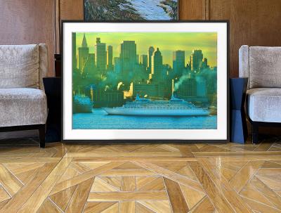 Mitchell Funk Vintage New York Skyline Impressionist Yellow and Green