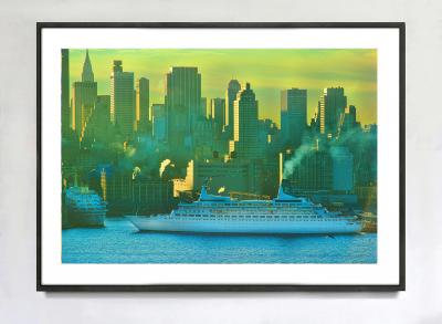 Mitchell Funk Vintage New York Skyline Impressionist Yellow and Green