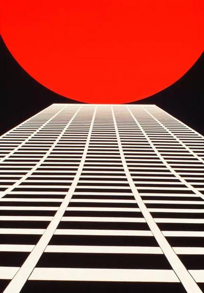 Mitchell Funk White Building Red Sun