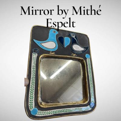 Mithe Espelt 1970s Ceramic wall mirror by French arist Mith Espelt