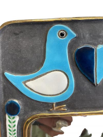 Mithe Espelt 1970s Ceramic wall mirror by French arist Mith Espelt