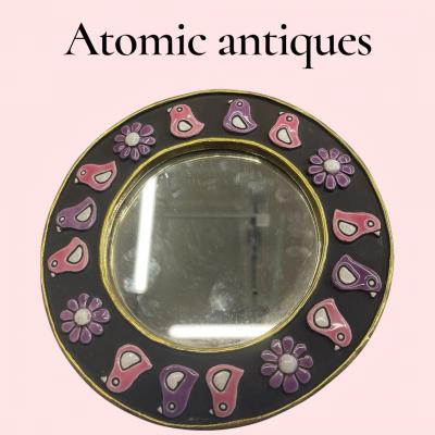 Mithe Espelt 1970s Decorative Hand made ceramic wall mirror by Mith Espelt