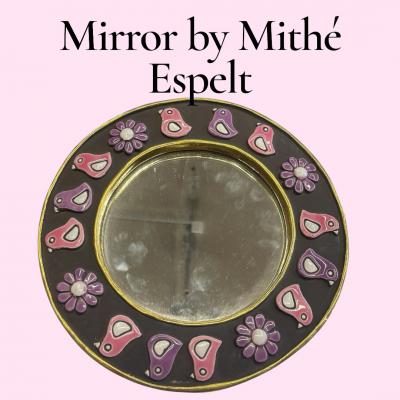 Mithe Espelt 1970s Decorative Hand made ceramic wall mirror by Mith Espelt