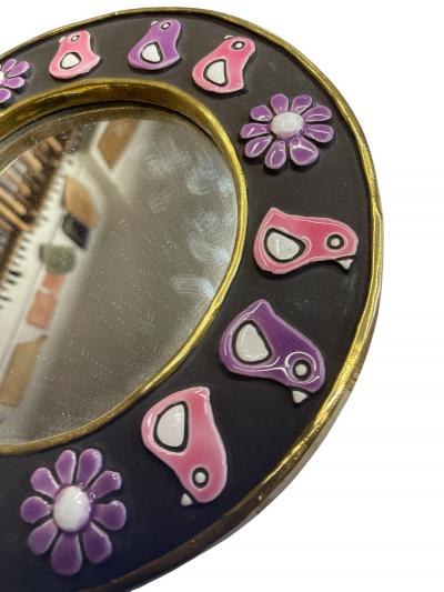 Mithe Espelt 1970s Decorative Hand made ceramic wall mirror by Mith Espelt