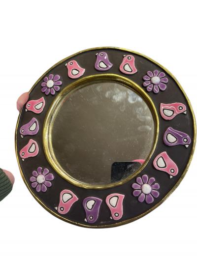 Mithe Espelt 1970s Decorative Hand made ceramic wall mirror by Mith Espelt