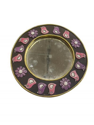 Mithe Espelt 1970s Decorative Hand made ceramic wall mirror by Mith Espelt