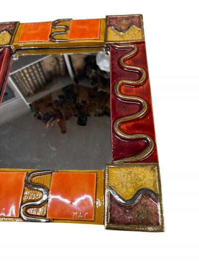 Mithe Espelt 1970s Studio pottery ceramic decorative wall mirror by Marion de Crecy