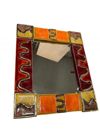 Mithe Espelt 1970s Studio pottery ceramic decorative wall mirror by Marion de Crecy