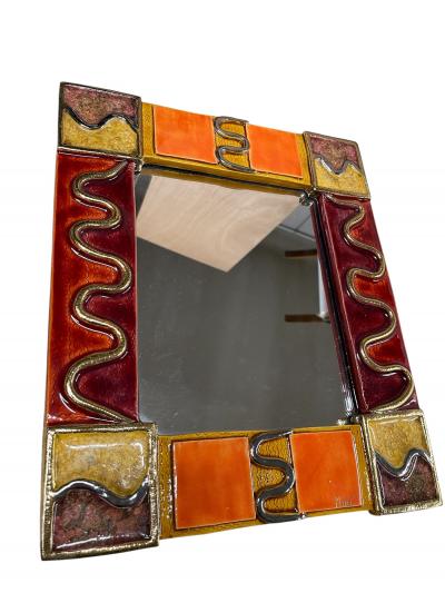 Mithe Espelt 1970s Studio pottery ceramic decorative wall mirror by Marion de Crecy