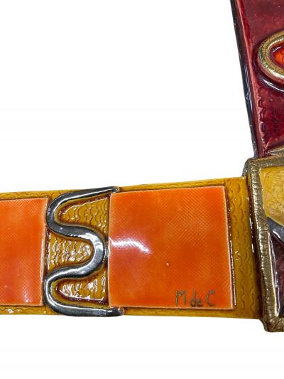 Mithe Espelt 1970s Studio pottery ceramic decorative wall mirror by Marion de Crecy