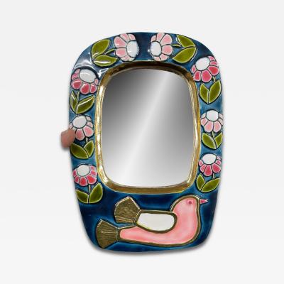Mithe Espelt 1970s Studio pottery ceramic decorative wall mirror by Mith Espelt