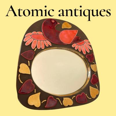 Mithe Espelt 1970s Studio pottery ceramic mirror by Mith Espelt