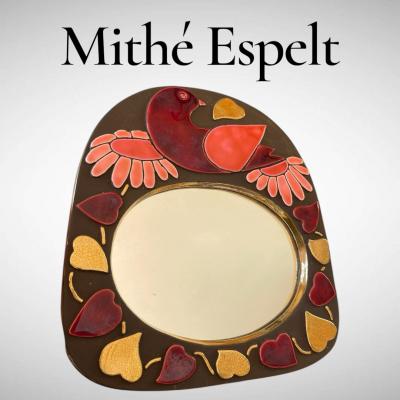 Mithe Espelt 1970s Studio pottery ceramic mirror by Mith Espelt