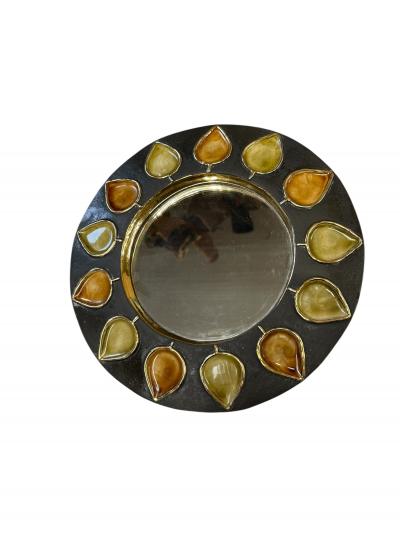 Mithe Espelt 1970s Studio pottery ceramic sunburst mirror by Mith Espelt