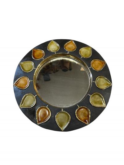 Mithe Espelt 1970s Studio pottery ceramic sunburst mirror by Mith Espelt