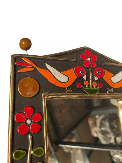 Mithe Espelt 1970s Studio pottery ceramic wall mirror by Mith Espelt