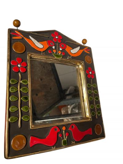 Mithe Espelt 1970s Studio pottery ceramic wall mirror by Mith Espelt