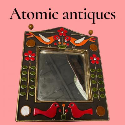 Mithe Espelt 1970s Studio pottery ceramic wall mirror by Mith Espelt