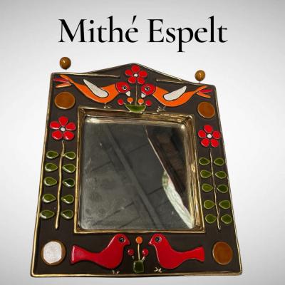 Mithe Espelt 1970s Studio pottery ceramic wall mirror by Mith Espelt