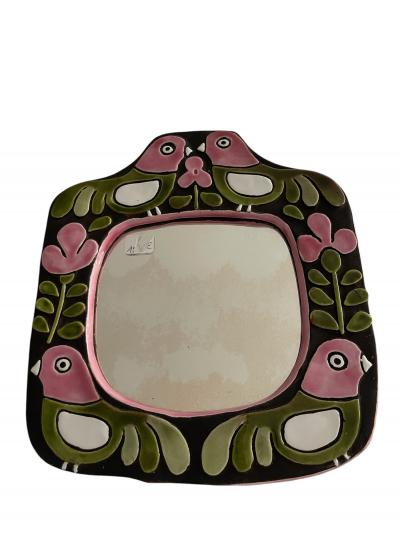 Mithe Espelt 1970s Studio pottery ceramic wall mirror by Mith Espelt