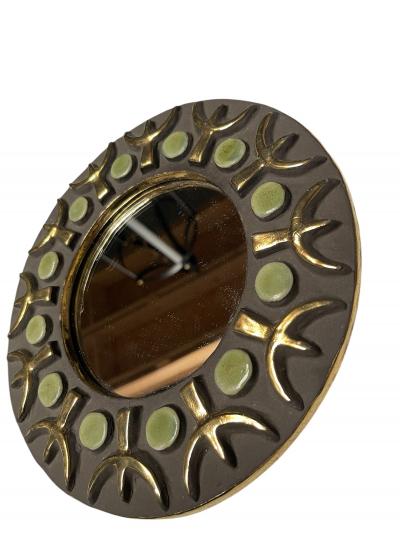 Mithe Espelt 1970s Studio pottery ceramic wall mirror by Mith Espelt