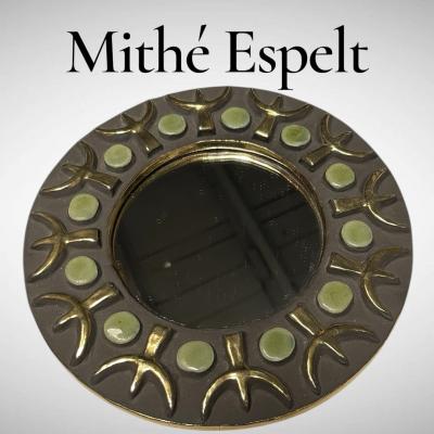 Mithe Espelt 1970s Studio pottery ceramic wall mirror by Mith Espelt