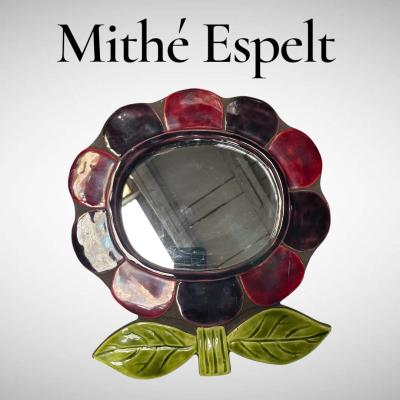 Mithe Espelt 1970s Studio pottery ceramic wall mirror by Mith Espelt