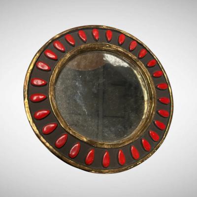 Mithe Espelt 1970s Studio pottery ceramic wall mirror by Mith Espelt