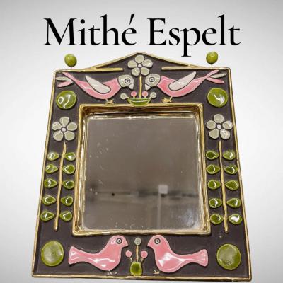 Mithe Espelt 1970s Studio pottery ceramic wall mirror by Mith Espelt