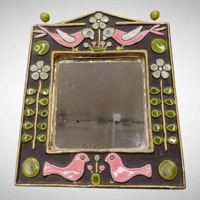 Mithe Espelt 1970s Studio pottery ceramic wall mirror by Mith Espelt