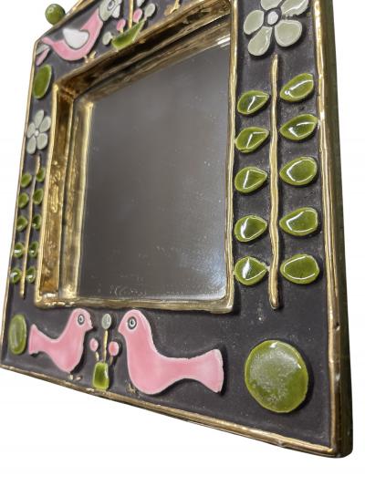 Mithe Espelt 1970s Studio pottery ceramic wall mirror by Mith Espelt