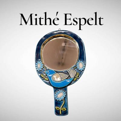 Mithe Espelt 1970s Studio pottery ceramic wall mirror by Mith Espelt