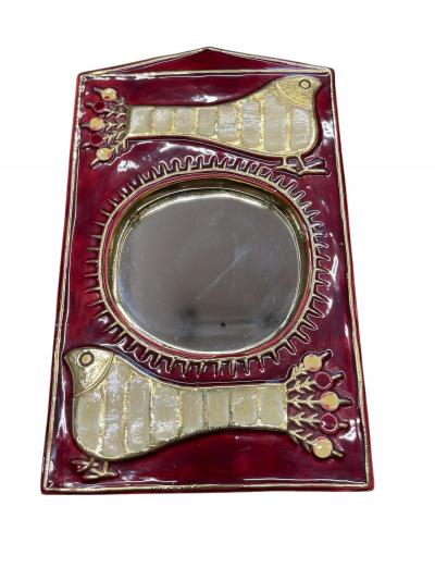 Mithe Espelt 1970s Studio pottery ceramic wall mirror by Mith Espelt