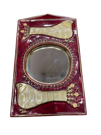 Mithe Espelt 1970s Studio pottery ceramic wall mirror by Mith Espelt