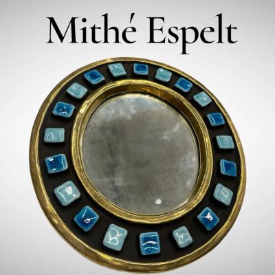Mithe Espelt 1970s Studio pottery ceramic wall mirror by Mithe Espelt