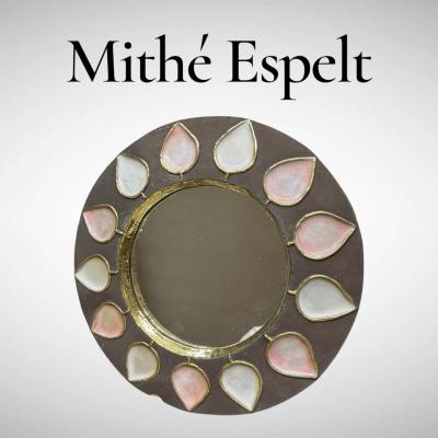 Mithe Espelt 1970s Studio pottery ceramic wall mirror by Mithe Espelt