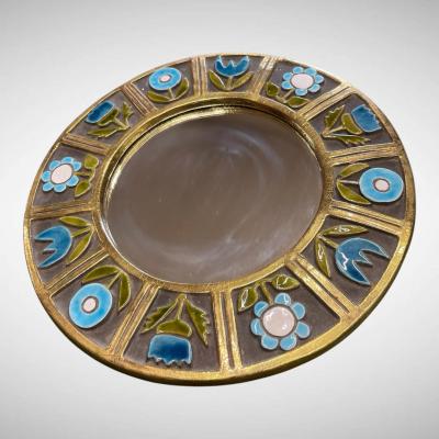 Mithe Espelt 1970s Studio pottery ceramic wall mirror by Mithe Espelt