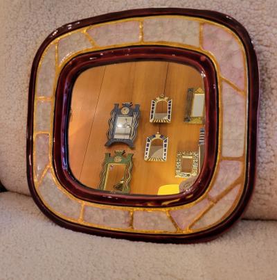Mithe Espelt Ceramic Constructivist mirror by Mith Espelt France 1960s